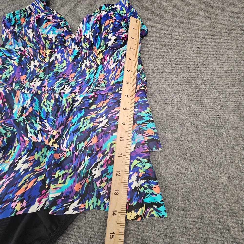 Swim Solutions Women One Piece Triple‎ Tier Fauxkini Tummy Control Navy Multi 10 - Picture 9 of 10